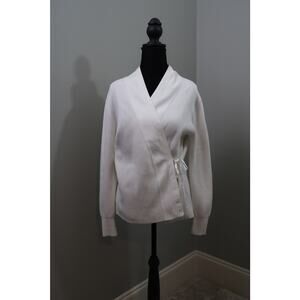 J.Crew Cream Ribbed Wrap Sweater Small Tie Waist Long Sleeve Knit Top